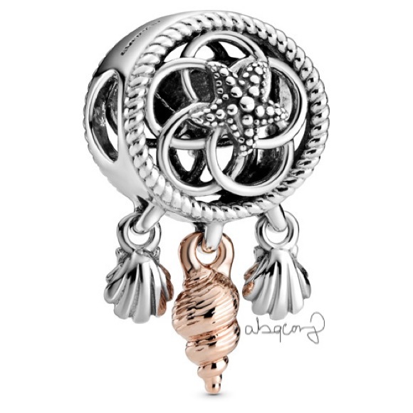 EUC Pandora 788944C00 Silver & Pandora Rose Seashell Dreamcatcher Nautical Charm - Picture 1 of 13